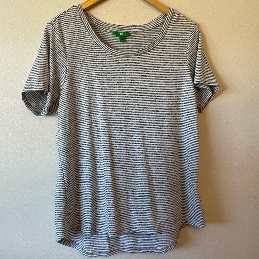 Grey and White Striped Knit Tee